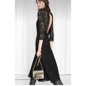& Other Stories Stockholm Atelier Black Lace Midi Dress Sz 10 Open back NWT